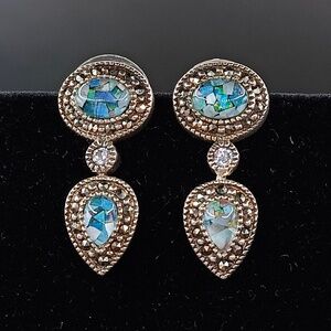 Judith Jack marcasite and mosaic opal drop earrings